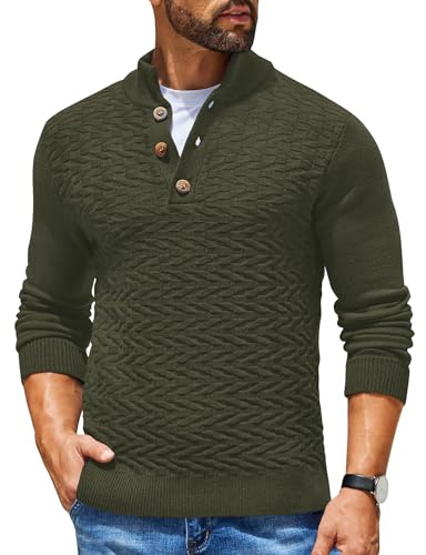 COOFANDY Mens Jumper Turtle Neck Knitted Polo Jumpers Cable Knit Waffle Henley Pullover Sweaters Winter