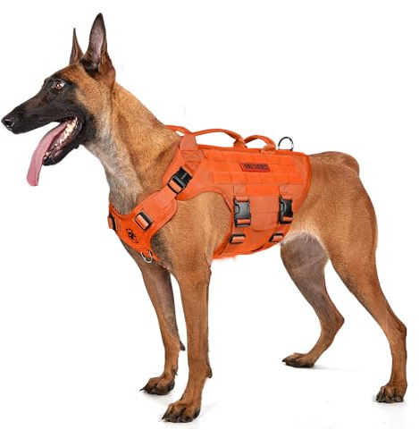 OneTigris Hundegeschirr, X Destroyer Taktisches Einstellbar Antizuggeschirr Ausbruchsicheres Geschirr mit 3 Griffe 2 Metallschnallen Sicherheitsgeschirr (Orange S)