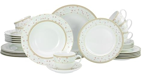 CreaTable, 17529, Série Emilia, Set de 30 pièces de vaisselle, service combiné en porcelaine