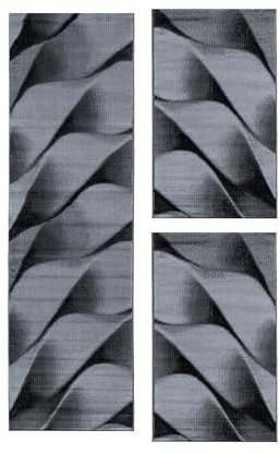 Carpetsale24 Bettumrandung Schlafzimmer 3 teilig Kurzflor Teppich Schwarz Bettvorleger Schlafzimmer Bettset: 2 St. 80x150 cm | 1 St. 80x300 cm - Flauschiger Teppich Läuferset Weich Moderne Design