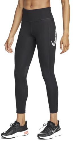 Nike Damen Hose W Nk FST Sw Hbr Df Mr 7/8 Tgt, Black/White, FN3268-010, M