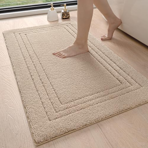 DEXI Badmatta 60 x 110 cm, Halkfri Superabsorberande Mikrofiber Badrumsmatta, Maskintvättbar Badrumsmattor för Badrum, Duschrum, Badkar, Beige