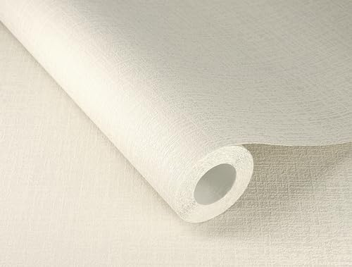Rasch Tapete 653731 - Helle Vliestapete mit textiler Struktur und Leinen-Optik in Cremeweiß aus der Kollektion Welcome Home