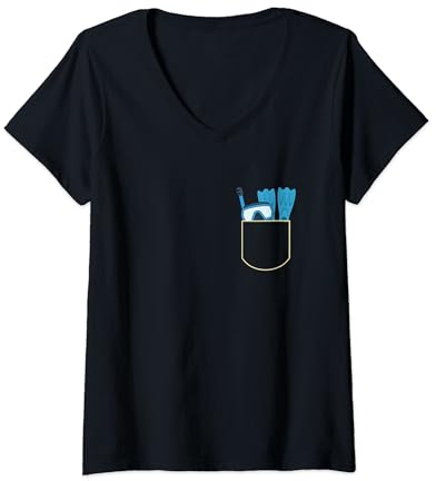 Damen Schnorchel Brille In der Tasche Geschenk Taucher Pocket T-Shirt mit V-Ausschnitt