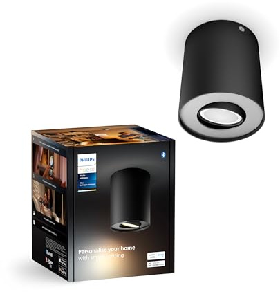 Philips Hue White Ambiance Pillar 1er Spot Erweiterung, inkl. GU10 LED-Lampe, steuerbar via App, kompatibel mit Amazon Alexa (Echo, Echo Dot), schwarz, neue Generation