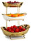 XUDREZ Weiß Gold Obstschale für Küche, 3 Tier Keramik Obstschale mit Metall Stand gestaffelt Obstkorb Obst Stand für Salat Snacks Brot Süßigkeiten Gemüse Lagerung (Gold)