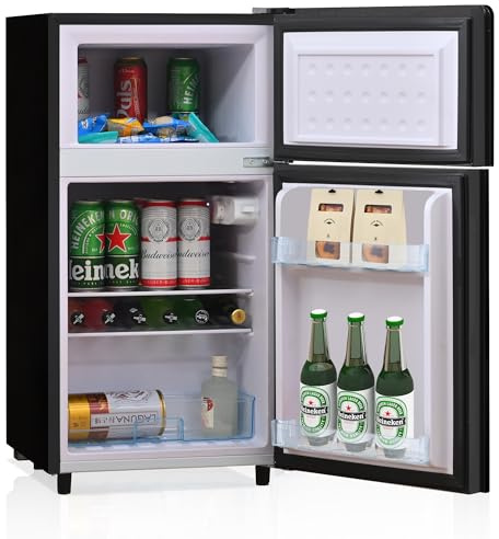 Merax Mini frigorifero da 72 l, con porta in vetro nero, 39 dB, regolazione della temperatura a 7 livelli, illuminazione a LED, refrigerante R600, ideale per cucina, ufficio, soggiorno e camper