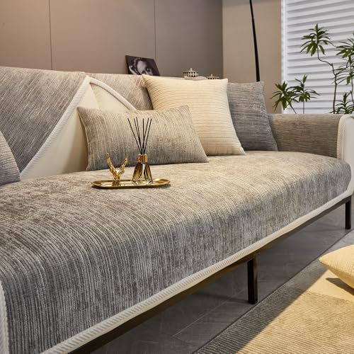 JIcloun Weicher Chenille Sofabezug, rutschfest Grau 1 2 3 4 Sitzer L Form Sofaschoner Chaiselongue Ecksofa Ledersofa Couch Bezug Sofa Auflage, Sofabezug Perfekt für Sofaschutz 70x90cm