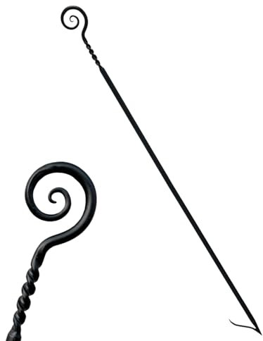 Hand Forged Scroll Fire Poker 32 Inch Heavy Duty Metal Fire Stick for Fire Pit, Handmade Twisted Design Fireplace Poker for Campfire Wood Stove Firewood Log Coals Outdoor Indoor Fireplace Tools