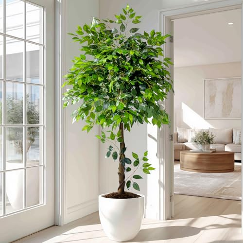 Erimda 5ft Artificial Ficus Tree for Home Decor, Faux Silk Plants Faux Plant Fake Silk Trees with Pot for Indoor House Living Room Office Garden