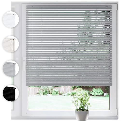 SONELLO Aluminium Jalousie 90cm x 130cm Silber Alu Jalousie Klemmfix ohne Bohren Sichtschutz Blendschutz Lichtschutz Sonnenschutz für Fenster und Türen