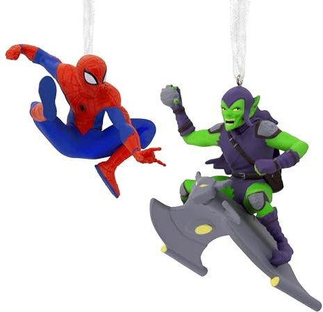 Hallmark Storied Moments, Spiderman & Green Goblin Ornament, MARVEL Tree Decoration, Disney Hanging Ornament, Christmas Hanging Ornament, Gifts for Christmas | Christmas Tree Decoration, Comic Book Themed Box, Durable Plastic Red, Blue, Green, Not a Toy