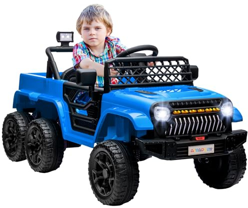 AIYAPLAY Elbil för barn, 12 V barnbil med 2,4 GHz fjärrkontroll, 4 x 4-drift, 2 x 2-drivning, barnfordon, elfordon med LED-lampor, mjuk start, musik, horn, 2,5–4 km/h, 3–8 år, ljusblå