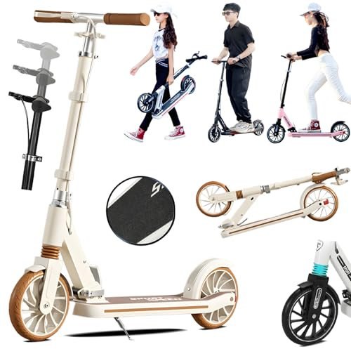 CXYTX Cityroller Luxus Tretroller Erwachsene 100 kg Tragkraft, mit Bremsen und Stoßdämpfern, Sportlicher Roller Kinder, Kickboard Klappbar & Höhenverstellbar, Erwachsene und Kinder,Braun