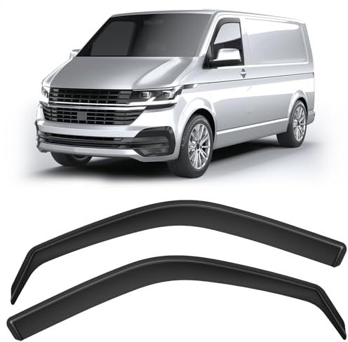 GEARMONSTER Windabweiser für VW T5 2003-2015 & T6 ab 2016 Schwarz 2 Stück | In-Channel Regenabweiser, Fensterdeflektor, Regenschutz, Windschutz, PC-Material, integrierte Ausführung, einfache Montage