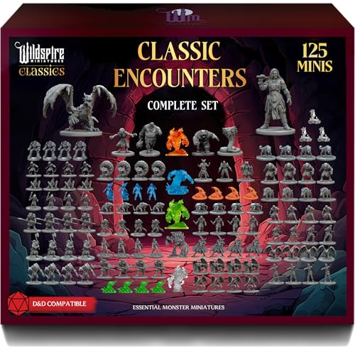 Classic Encounters - 125 Iconic DND Miniatures Bulk Monsters, Unpainted 28mm DND Minis, D&D Miniatures, Dungeons and Dragons Figures Mini Figurines, Fantasy Tabletop D&D Accessories Assembled