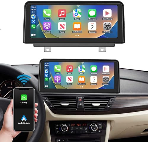 Ninetom 10,25 tum pekskärm bilradio med trådlös Carplay och Android Auto för BMW X1 Series E84 2009–2015 med CIC-system, Mirrorlink-stöd, kamera, navigering