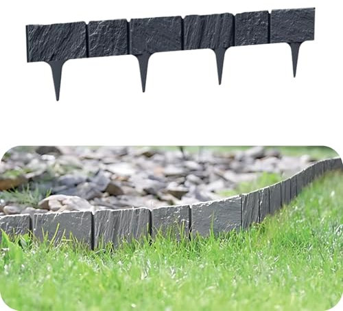GARDENIX Borde de césped de Piedra, plástico, Aspecto de Piedra, 3,9 m, para jardín, Color Antracita, 5 módulos, Resistente a los Rayos UV, versátil