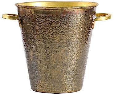 Handmade Hammered Brass Insulated Ice Bucket with Gold Handles, Retro Beverage Tub for Champagne, Drinks Cooler for Business and Family Parties