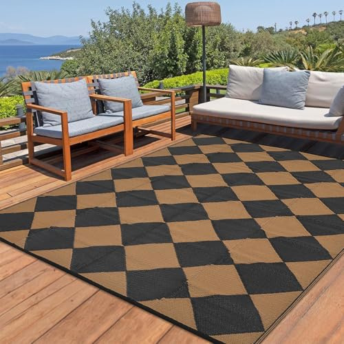 HarmonyHealth Alfombra Grande de plástico para Exteriores de 9 x 18 pies, Resistente a los Rayos UV, Impermeable, Plegable, portátil, con Bolsa de Almacenamiento, Alfombra Reversible para jardín