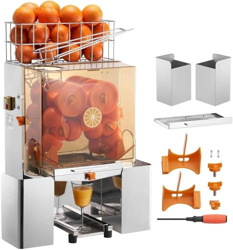 Exprimidor automático de naranjas con filtro extraíble y cubos de recogida de pelado, exprimidor de acero inoxidable de alta eficiencia para uso comercial