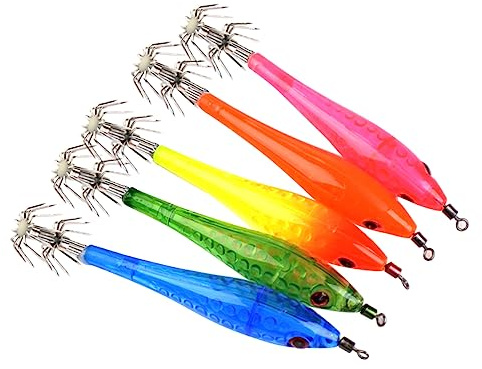 TOYANDONA 5 Señuelos De Pesca Luminosos para Calamar con Anzuelo Afílado Y Diseño De Pez Pequeño para Pesca Nocturna En Agua Dulce Y Salada