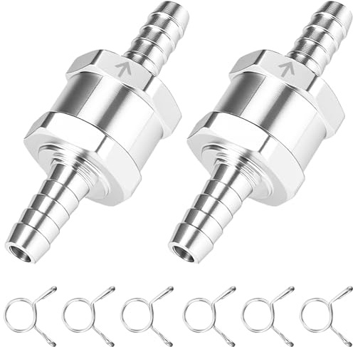 Paquete de 2 válvulas antirretorno de aluminio de 8 mm, válvula de retención unidireccional para combustible/aceite/gas/gasolina/diésel, válvula antirreflujo para automoción, carburador y sistemas de