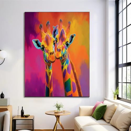 ALTCIRNMD Cartoon-Tiere Leinwandbild,Gemälde Süße Giraffe,Gelb Tintendruck Für Wohnzimmer,Büro Und Zuhause,Rahmenlos 80X120Cm