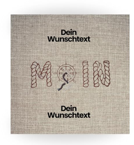 FLOCKex* personalisiertes Outdoorkissen | Handgemachtes, Besticktes Sitzpolster mit Wunschtext und Wunschmotiv | wasserabweisend & warm (40x40 cm) | Schutz vor Nässe und Kälte | Motiv Moin