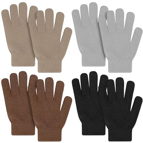 4 par set ullblandning vintervarma hela fingerhandskar, unisex tjocka stickade handskar för kallt väder, arbete, löpning, cykling, 4 Par-a, Unisex size