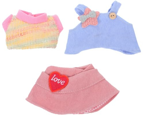 Toyvian 3 St Delars Dockkläder för Docka med Hjärtformad Bucket-hatt T-shirt och Hängselbyxor och att Klä på Dockkläder till Flickor Passande Docktillbehör för Rollspel och Klädutklädnad