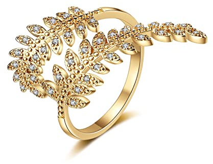 Ayoiow Vorsteckring 585 Gold, Blätter mit Labordiamant Verlobungsring Damen Gold, Gelbgold Ring Gold 18 Karat