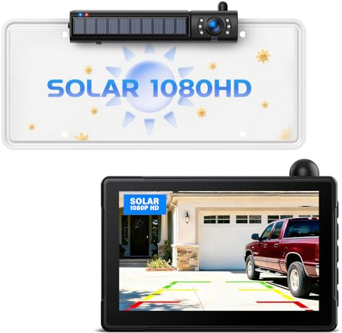 eRapta Solar Rückfahrkamera Kabellos mit 5 1080P Monitor | 2 Min DIY-Installation & Dual-Split Funk Rückfahrkamera, 5000mAh IP69K Wasserdicht Rückfahrkameras für Auto, RV, LKW, Van