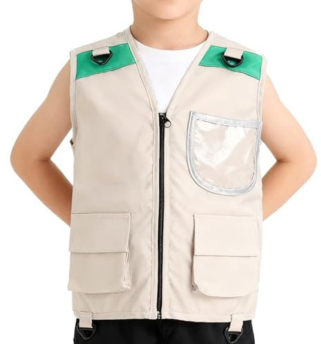 Gilet da pesca per bambini, senza maniche, per attività all'aperto, 40 x 48 cm, con tasche multiple per parco, zoo, campeggio, escursionismo, esplorazione e trekking, gilet leggero e resistente per