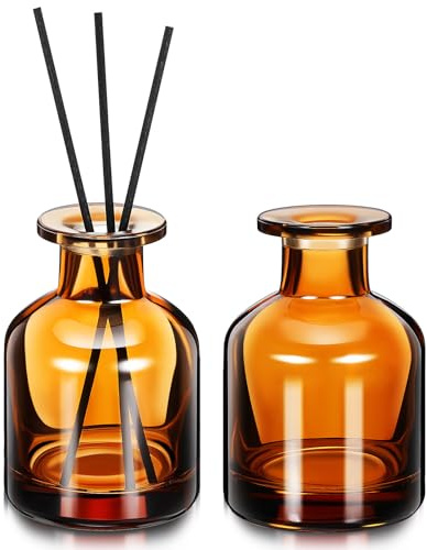 TOPBATHY Botellas Difusoras de Varillas de Vidrio 2 Piezas 150ml Color Marrón para Aceites Esenciales Recargables sin Fuego para Hogar, Oficina y Coche