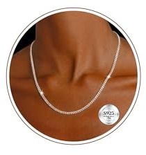 Dochais Collar Mujer de Plata Mujer 925 Ley Cadena 1mm/2mm Fina 41/46/51/56 cm Hombre Cadena Plata Joyeria Regalo Ideal para Colgantes o Capas