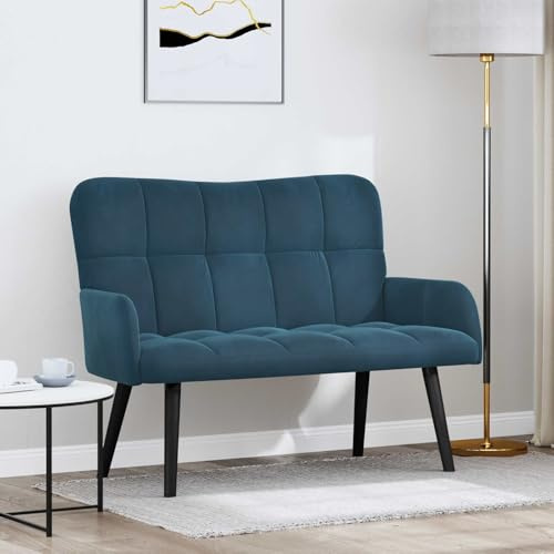Teenpull Zweisitzer Sofa Blau, Samt Polstermöbel 115 x 61 x 87 cm, Metallrahmen, Holzbeine, Sitzbank für Wohnzimmer, Schlafzimmer, Gästezimmer, Bequeme Sitzgelegenheit für 2 Personen
