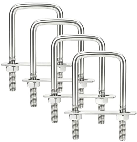 4pcs Square U-Bolts, M8×45×110 (0.31×1.77×4.33 inch), 304 Stainless Steel U-Bolt Kit with Plates & Nuts for Pipe Trailer Furniture and General Fastening