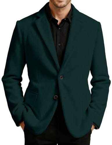Chaqueta casual para hombre, textura de pana, solapa de muesca, cuello de solapa, botón frontal, ropa exterior versátil para uso diario, viajes, trajes de fin de semana y clima de transición, verde