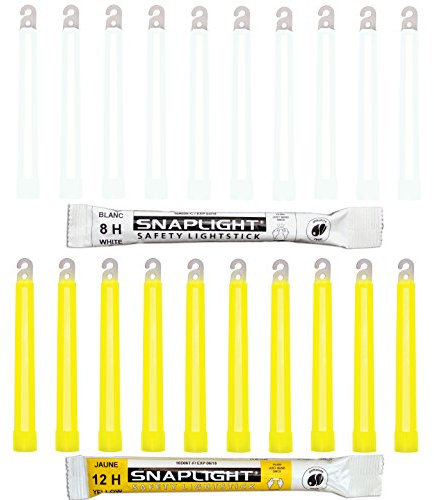 Cyalume Technologies Cyalume SnapLight 15cm ultra helle Knicklichter 20-er Pack mit Haken am Ende (10-er 8h in weiß, 10-er 12h in gelb), Weiß x10 +Gelb x10, SA8-208099AM