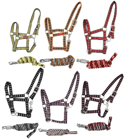 NETPROSHOP 1 Set Pferde Halfter und Strick Gemustert - Pony Cob Full XLFull, Groesse:Full, Farbe:Blau/Rot/Weiss