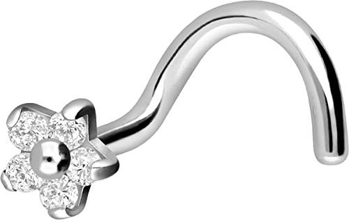 PIERCINGLINE Chirurgenstahl Nasenpiercing Blume 5 Kristalle Piercing Nase Stecker Silberfarben