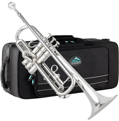 EASTROCK Trompette en Sib pour Débutant et Étudiant - Standard en Laiton avec Étui, Gants, Embouchure 7C (Argent)