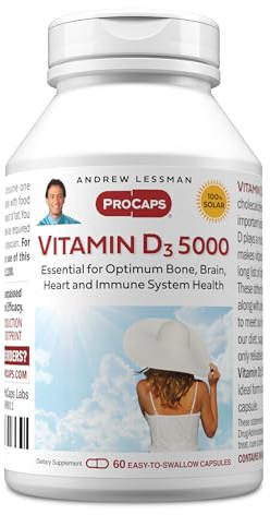 ANDREW LESSMAN Vitamin D3 5000 IU 60 Capsules - High Potency, Essential for Calcium Absorption, Supports Bone Health, Healthy Muscle Function, Immune System, More. Small Easy to Swallow Capsules
