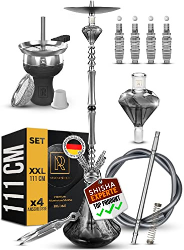 Cachimba Shisha Completa De M. ROSENFELD - 111cm Shisha Juego De Pipas De Agua Con Accesorios Shisha 4 Adaptadores De Manguera Shisha Tubo De Inmersión De Acero Inoxidable + Juego De Cabeza Shisha
