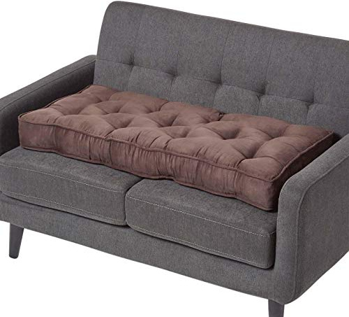 Homescapes Sitzerhöhung Sofa 2-Sitzer braun 100x48x10 cm, Langes Sitzkissen gepolstert mit Velours-Bezug, Dicke Sofa-Auflage & Aufstehkissen für Senioren