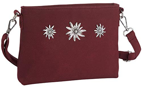 dressforfun Dirndl Tasche, Handtasche Damen mittelgroß, Trachten Mode, Trachtentasche Wildlederoptik, Edelweiß, Damen Tasche, Umhängetasche, Oktoberfest Accessoires, Damen-Schultertaschen - rot