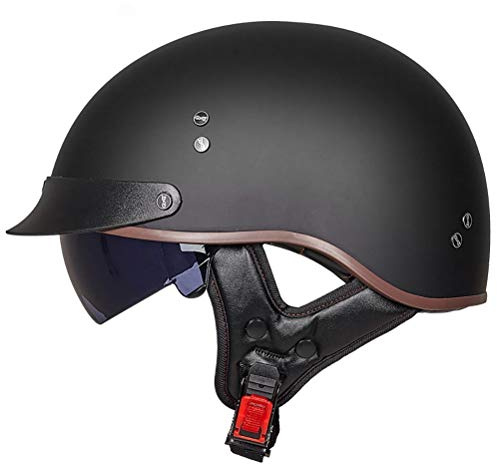 Retro Harley Motorrad Halbhelme Brain-Cap · Halbschale Motorrad-Helm Jet-Helm Roller-Helm Scooter-Helm Mofa-Helm Motorrad Half Helm mit Built-in Visier für Cruiser Chopper Biker
