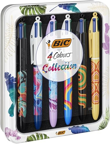 BIC 4Colori Collection, Penne Colorate a Sfera, 4Colori a Scatto, Punta Media (1 mm), Set Cancelleria in Metallo, 6 Unità