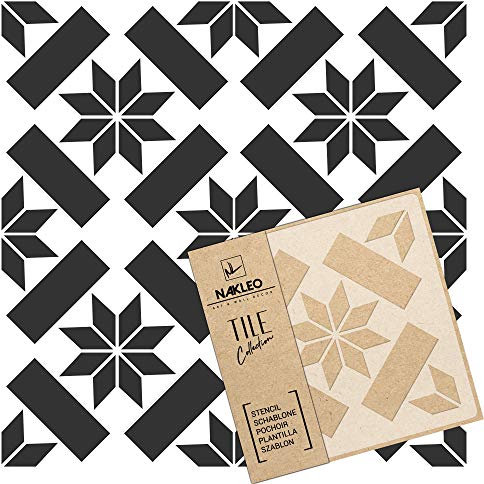 NAKLEO Tile Painting Stencil 60x60 cm, Errada Geometric Star Rectangle, Plastic Reusable Large Template, Home Decor Craft DIY, Floor Concrete Patio Wall - Terracotta